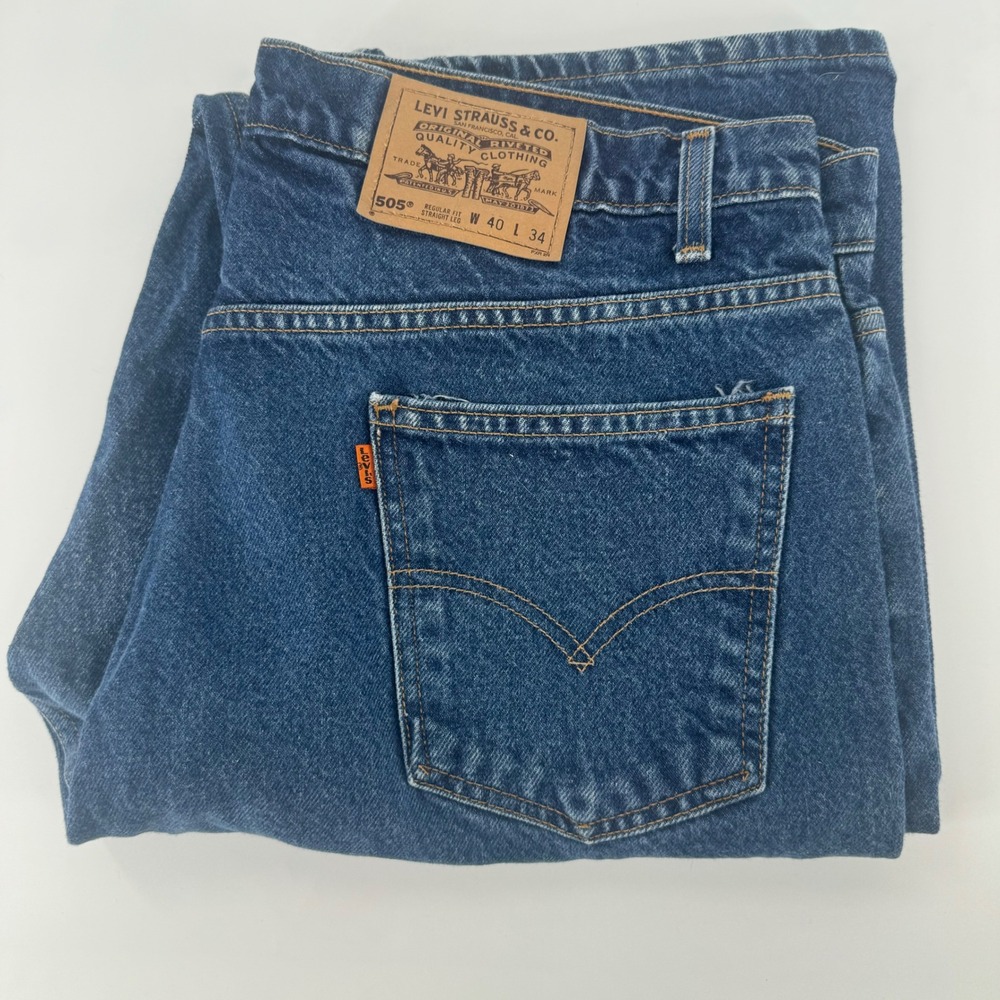 Levis 505 Regular Fit Straight Leg Orange Tab Jeans Blue Denim W40 L34 0897